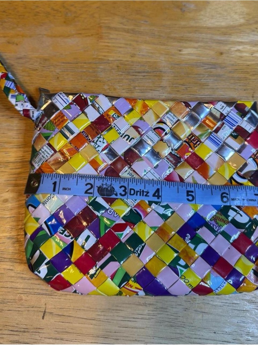Handwoven Multicolor Wristlet Pouch - Recycled Plastic Wrapper Weave - Picture 5 of 5